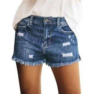 Women's Casual Mid Rise Denim Shorts Stretch Ripped Raw Hem Jean Shorts